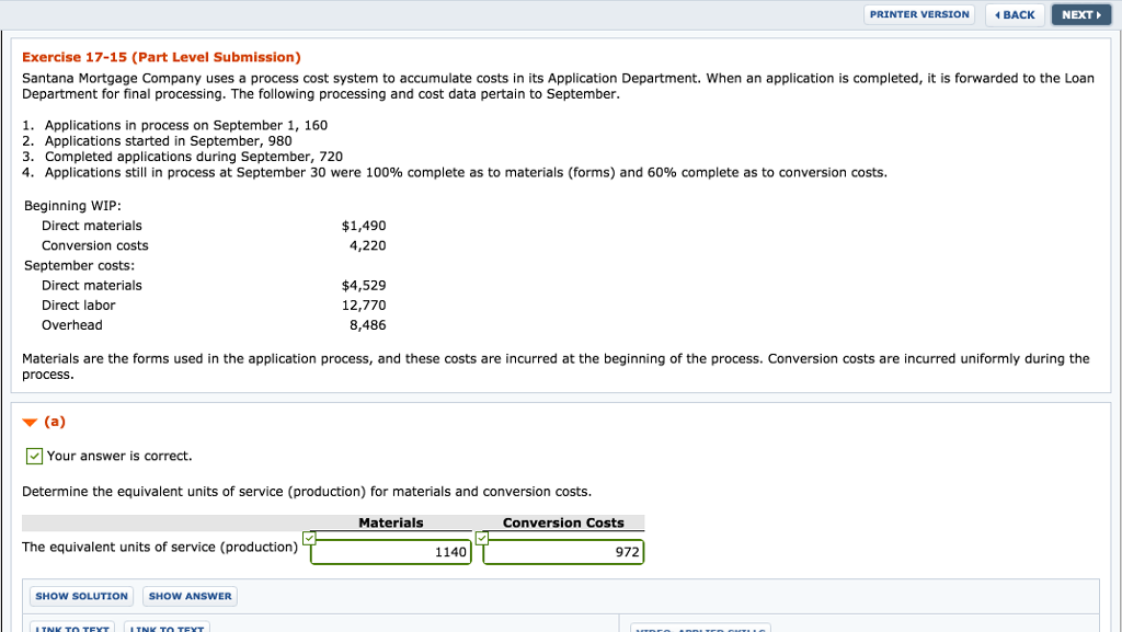  PRINTER VERSION BACK NEXT Exercise 17-15 (Part Level Submission) Santana Mortgage