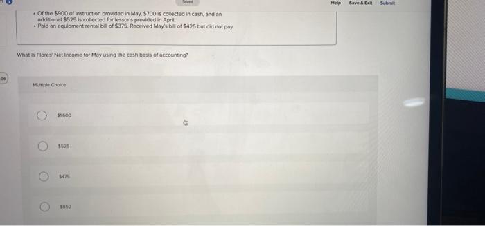 to the questions displayed below) Flores Cooking School operations for the month