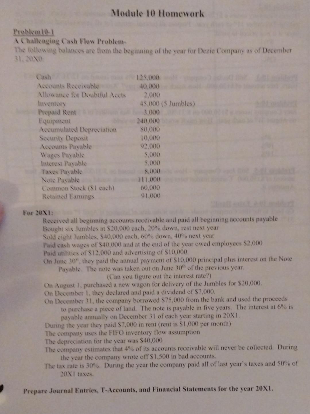 Problem 10-1 A Challenging Cash Flow Problem- The following balances are