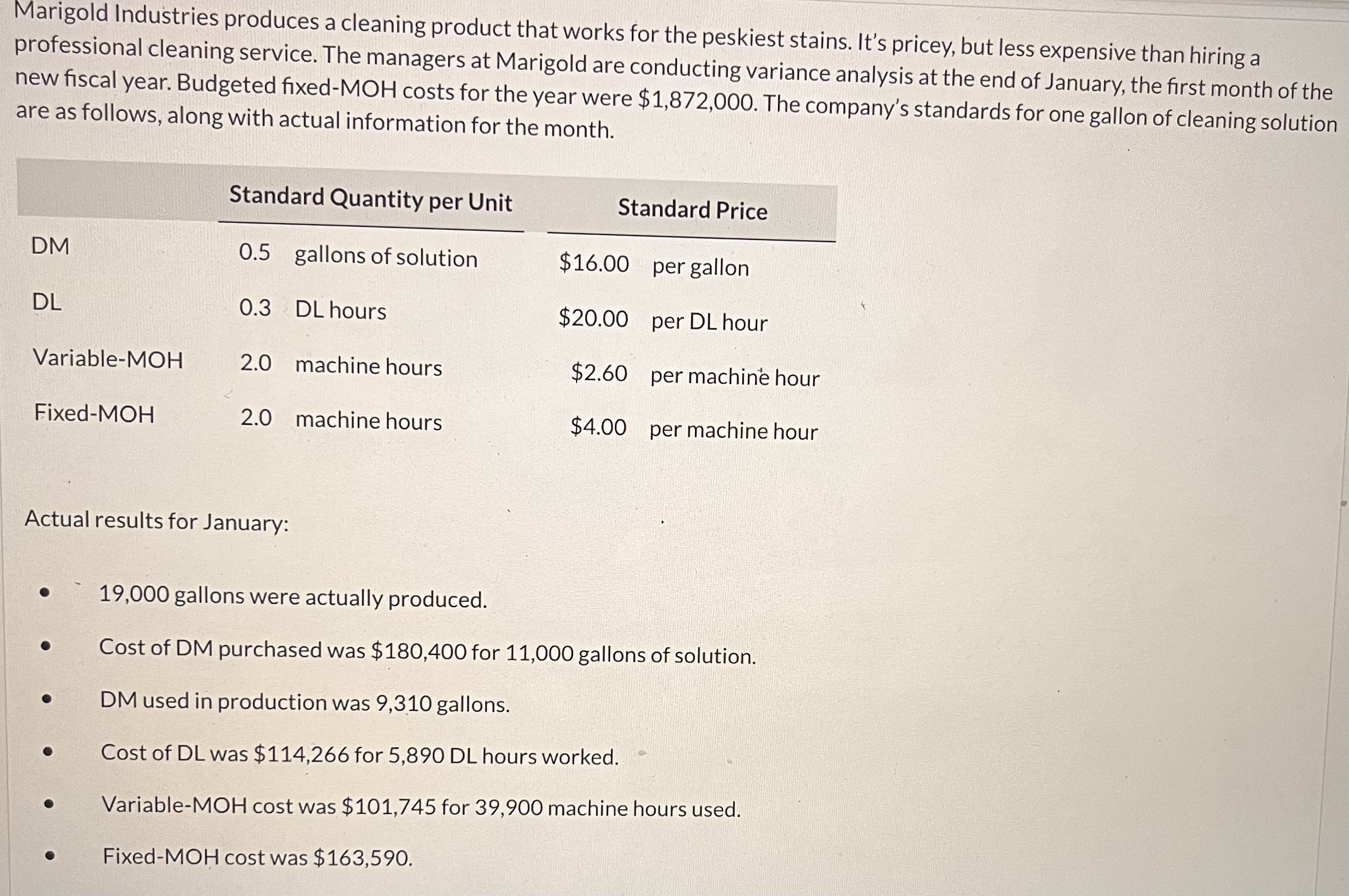 May I get some help on this problem!! Marigold Industries produces a