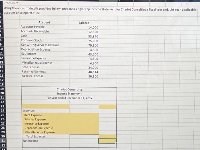  1 Problem 4: 2 Use the information provided below to fill