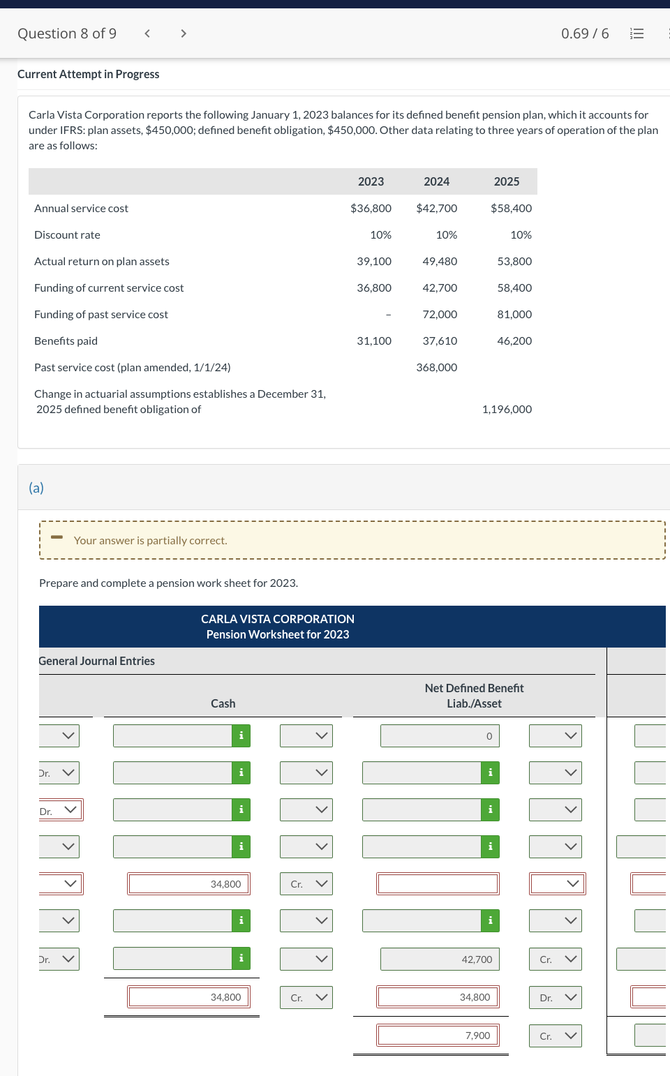 Vista Corporation reports the following January 1, 2023 balances for its defined