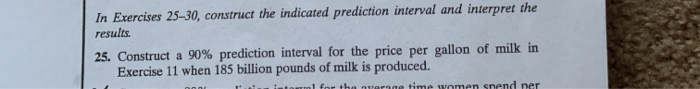  In Exercises 25-30, construct the indicated prediction interval and interpret the