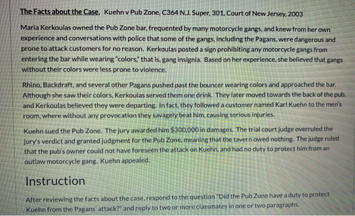 answer to the question "Did the pub Zone have a duty to