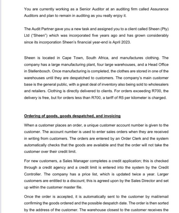 this is auditing please help You are currently working as a Senior