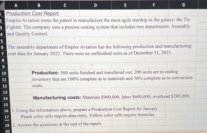  A B C D E F G Production Cost Report Empire