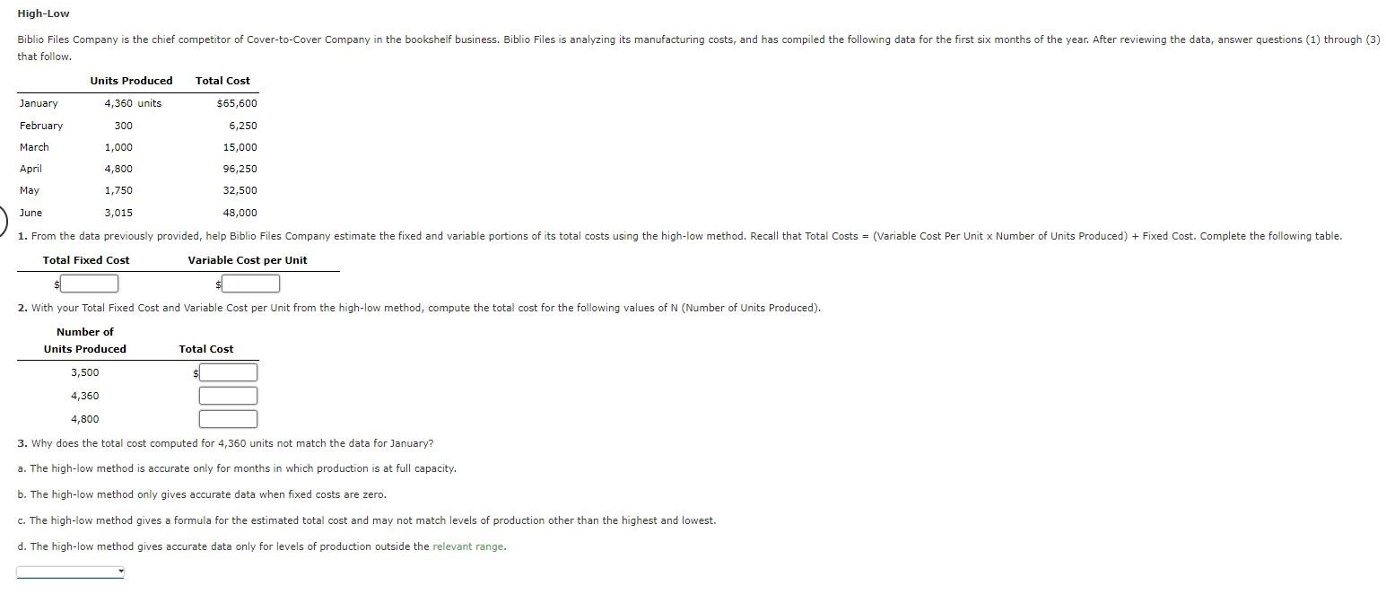 that follow. 2. With your Total Fixed Cost and Variable Cost