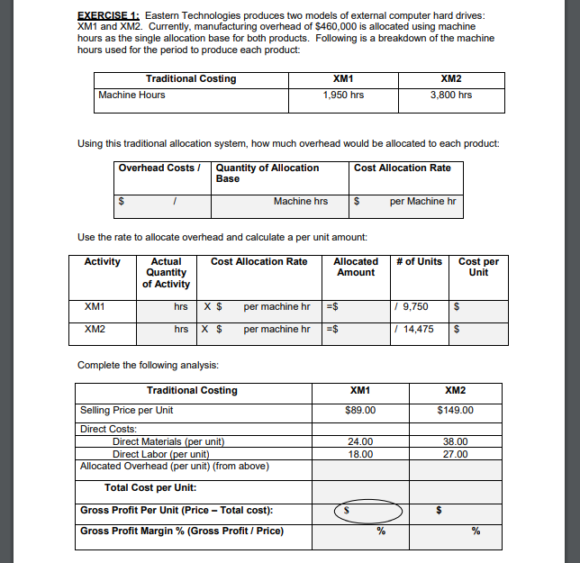 EXERCISE 1 Eastern Technologies produces two models of external computer hard