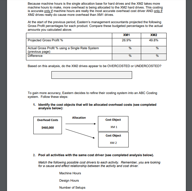 drives: XM1 and XM2. Currently, manufacturing overhead of $460,000 is allocated using