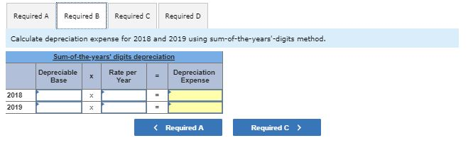 2018 and 2019 using sum-of-the-years'-digits method. Sum-of-the-years' digits depreciation Depreciable Rate per