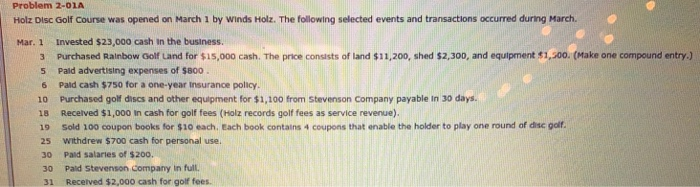  Mar. 1 3 5 6 Problem 2-01A Holz Disc Golf Course