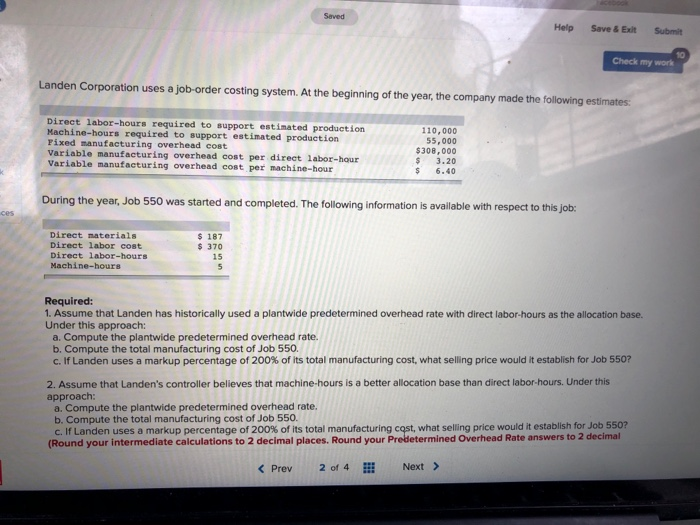  Seved Help Save & Exit Submit 10 Check my work Landen