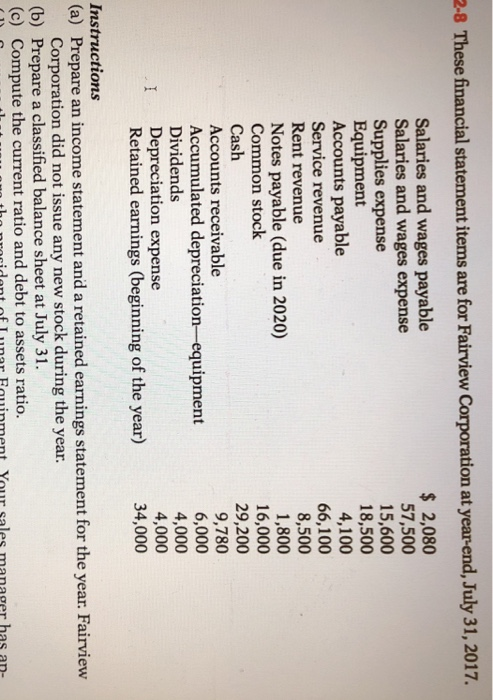  Please label answers please and explain 2-8 These financial statement items