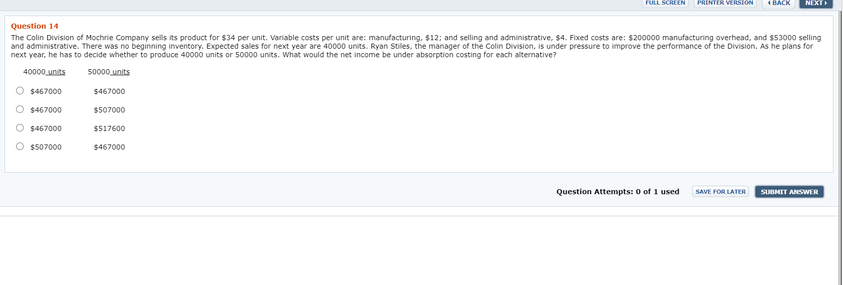  FULL SCREEN PRINTER VERSION (BACK NEXT Question 14 The Colin Division