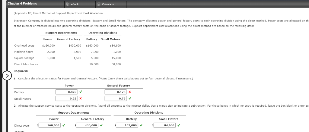 Chapter 4 Problems eBock Calculator (Appendix 4B) Direct Method of Support