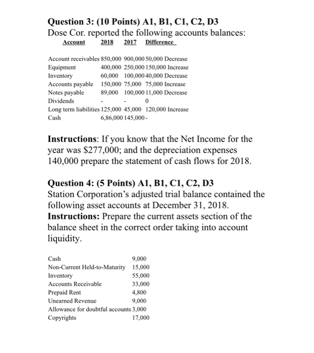  Question 3: (10 Points) A1, B1, C1, C2, D3 Dose Cor.