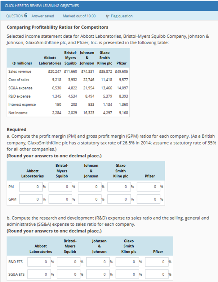  CLICK HERE TO REVIEW LEARNING OBJECTIVES QUESTION 6 Answer saved Marked
