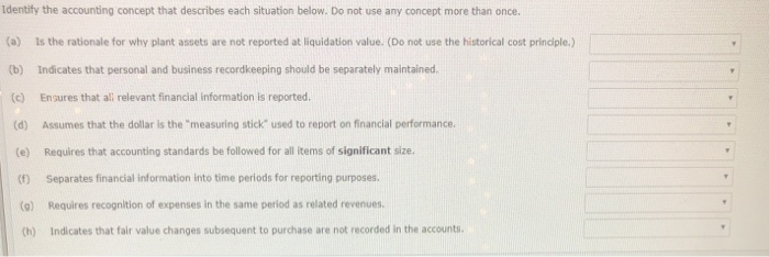  Identify the accounting concept that describes each situation below. Do not
