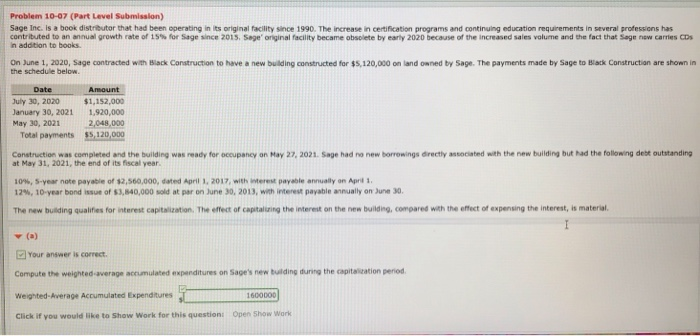  Problem 10-07 (Part Level Submission) Sage Inc. is a book distributor
