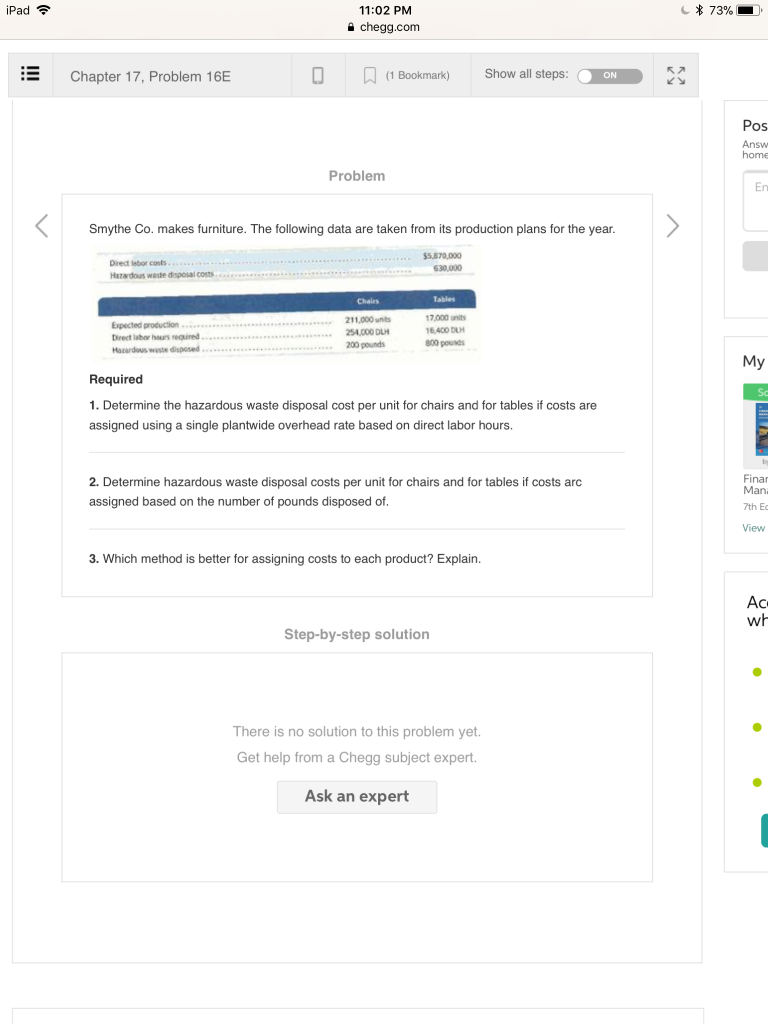  iPad 11:02 PM * 73% a chegg.com := Chapter 17, Problem