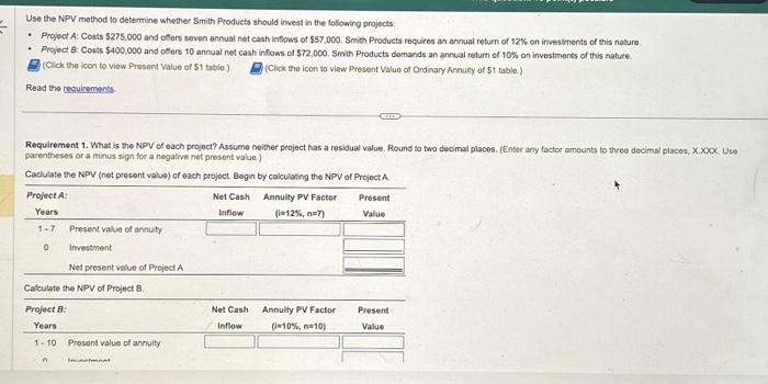  Use the NPV method to determine whether Smith Products ahould invest