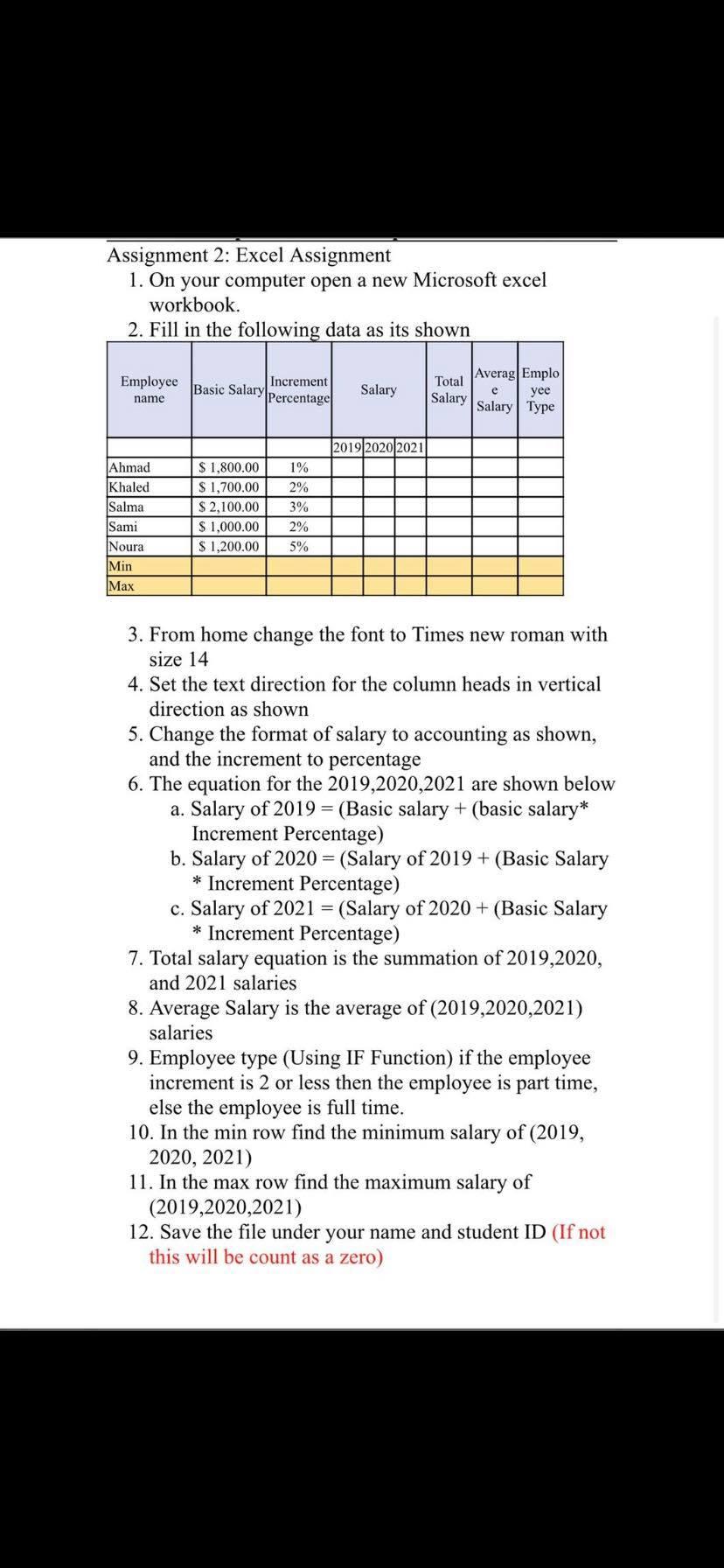  Assignment 2: Excel Assignment 1. On your computer open a new