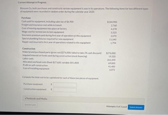  Current Attempt in Progress Blossom Co both purchases and constructs various