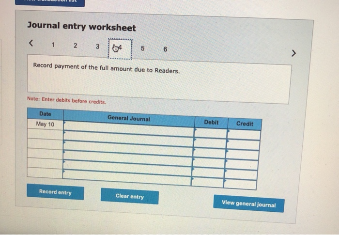 on account from Readers Wholesale for $2,300, terms 2/10, 1/30. May 3