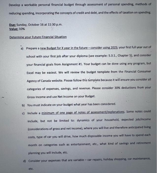  HELP PLEASE HERE's THE EXAMPLE elop a workable personal financial budget