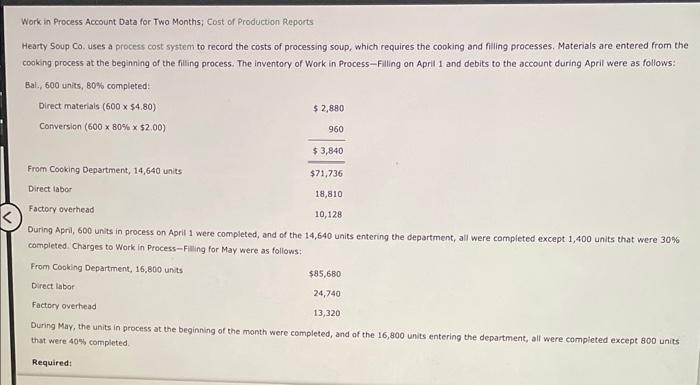 Please help!! Work in Process Account Data for Two Months; Cost of
