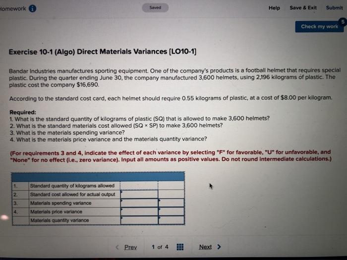  Homework Saved Help Save & Exit Submit Check my work Exercise