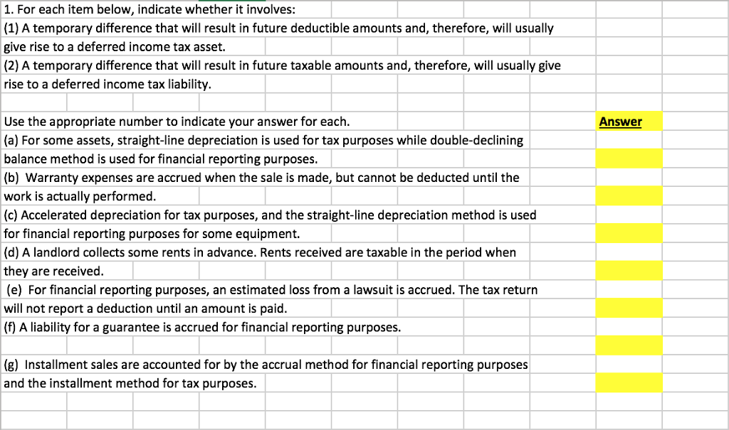 1. For each item below, indicate whether it involves: (1) A