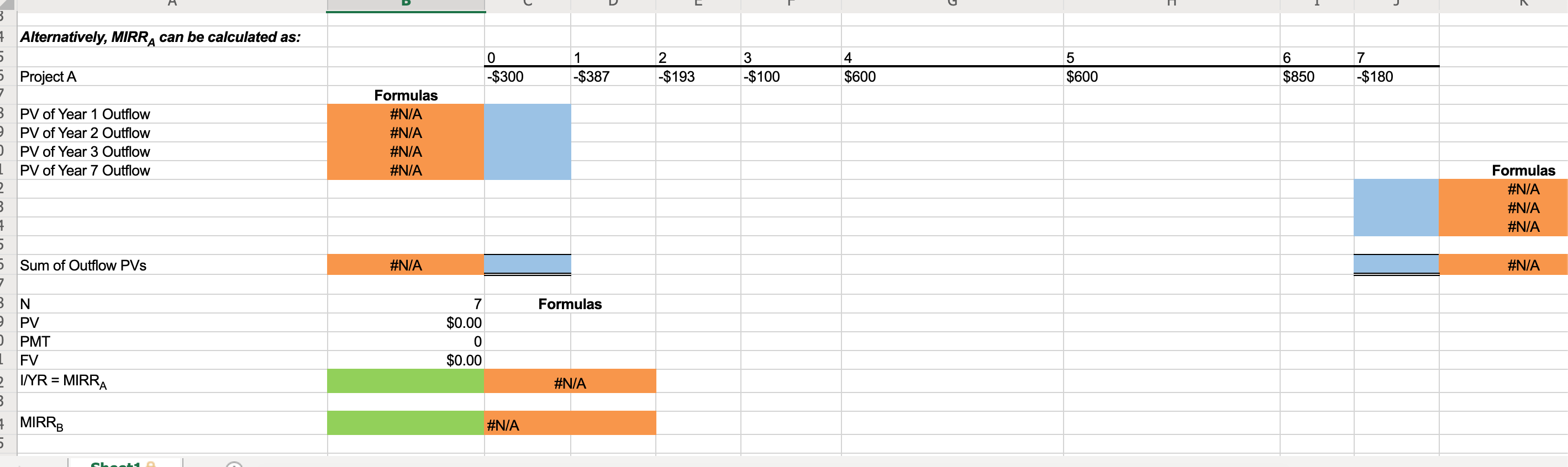 budgeting criteria M WACC 11.00% Project A -$300 $387 2 $193 $193