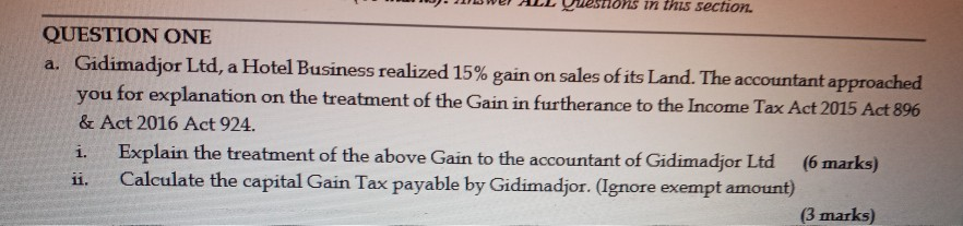 nons in this section. QUESTION ONE a. Gidimadjor Ltd, a Hotel