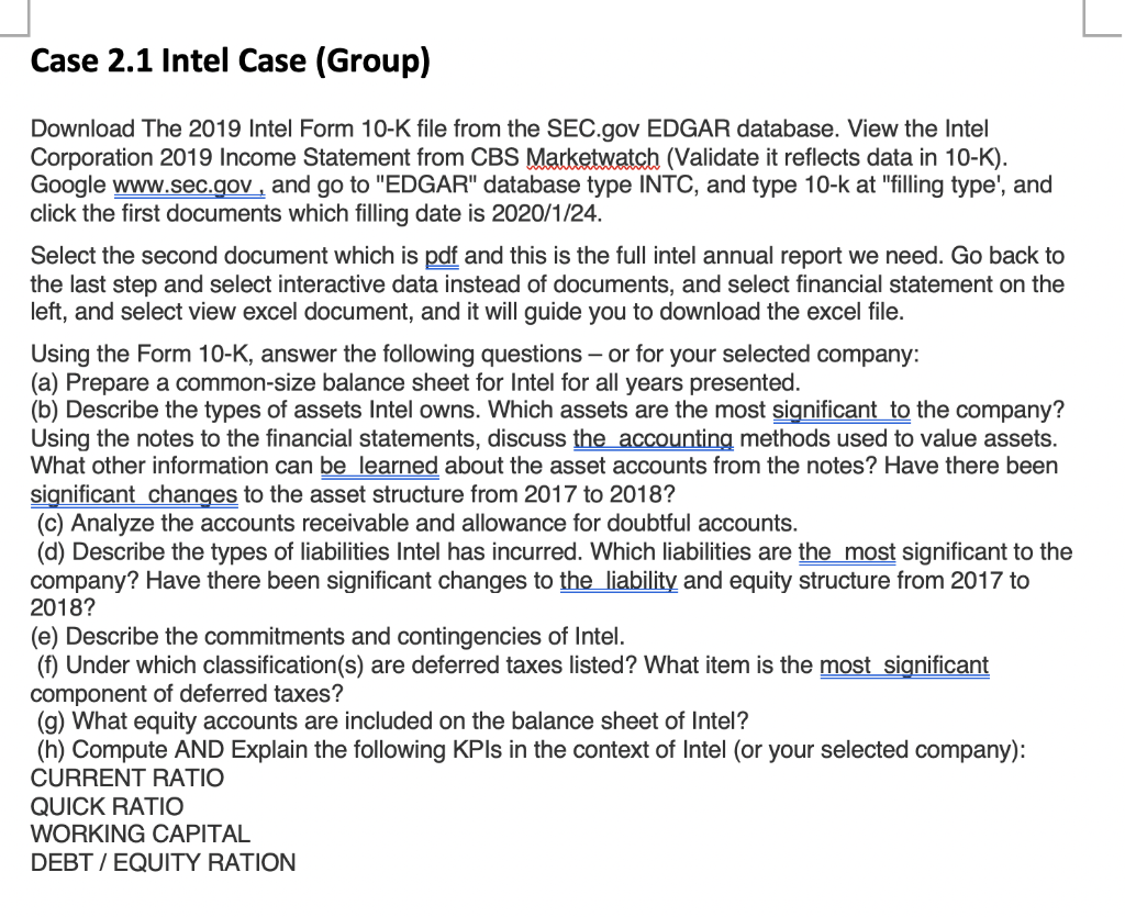  Case 2.1 Intel Case (Group) Download The 2019 Intel Form 10-K