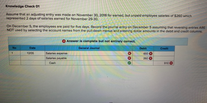  Knowledge Check 01 Assume that an adjusting entry was made on