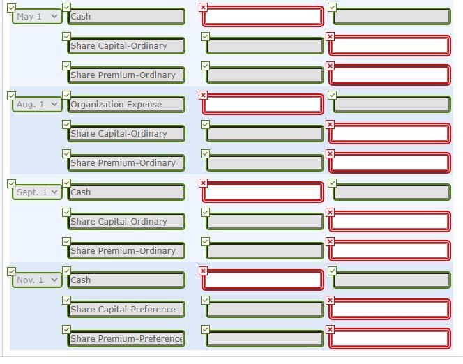 value preference shares, and 461,500 no-par ordinary shares with a stated value