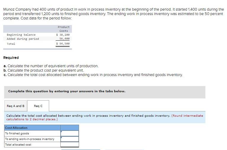 LO 124 Munoz Company had 400 units of product in work in