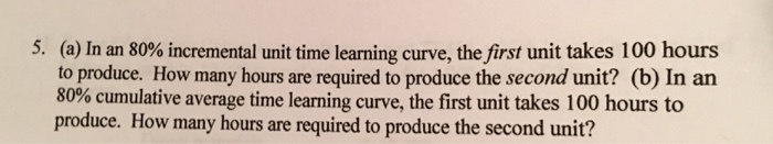  (a) In an 80% incremental unit time learning curve, the first