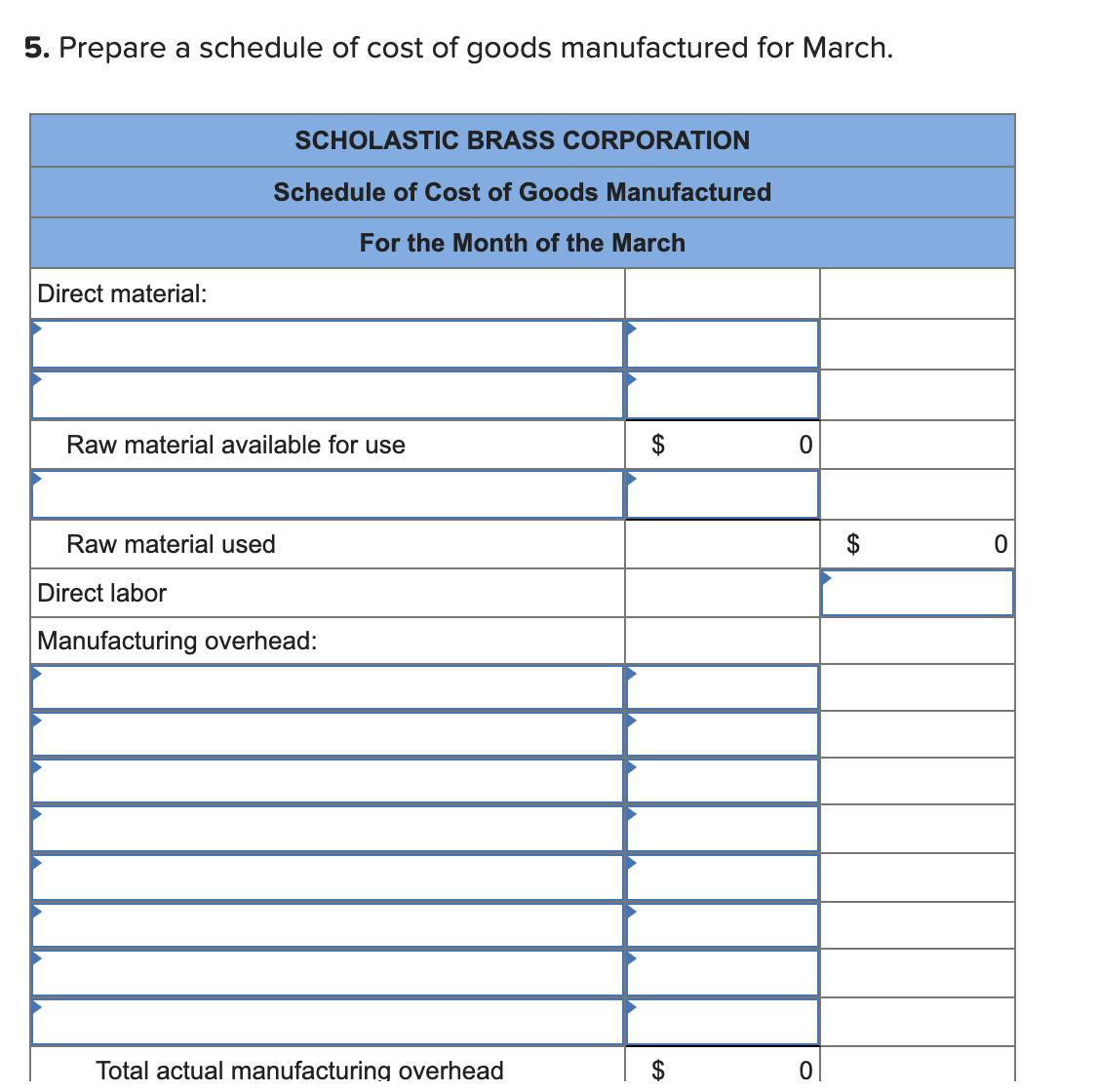 school students. The company uses a normal costing system, in which manufacturing