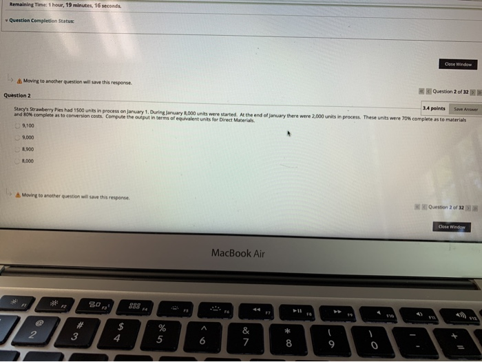  Remaining Time: 1 hour, 19 minutes, 16 seconds. Question Completion Status