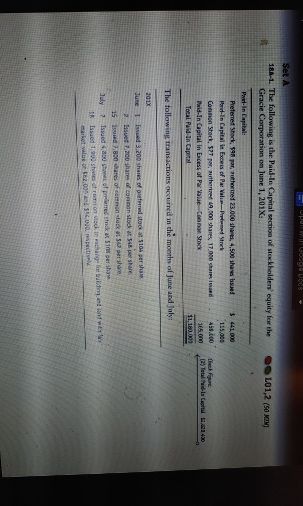 Uper w Google Docs Set A 18A-1. The following is the