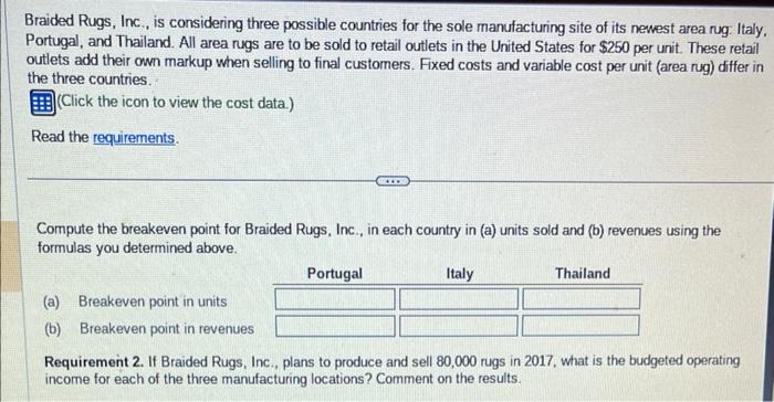 possible countries for the sole manufacturing site of its newest area rug: