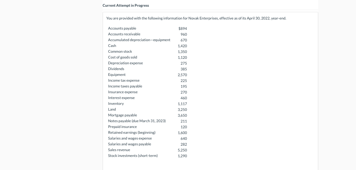  Current Attempt in Progress You are provided with the following information