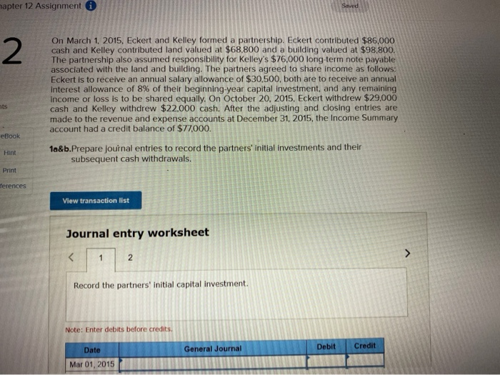  hapter 12 Assignment i On March 1, 2015, Eckert and Kelley