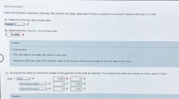  Note Recelvable Cube ice Company received a 120-day, 8% note for