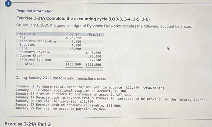  Required information Exercise 3-21A Complete the accounting cycle (LO3-3, 3-4, 3-5,