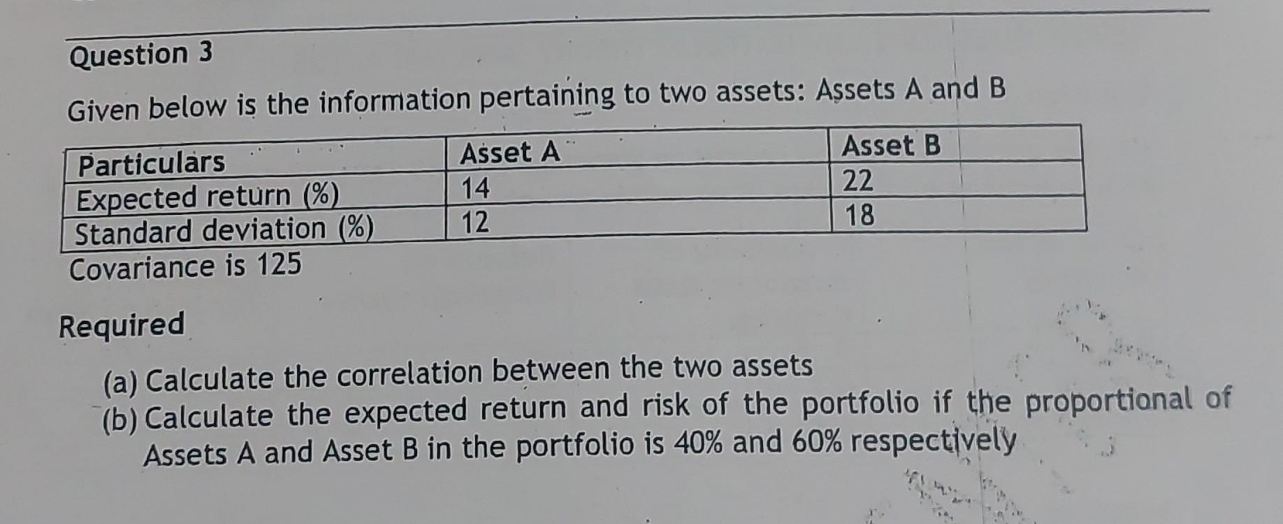 solution Given below is the information pertaining to two assets: Assets