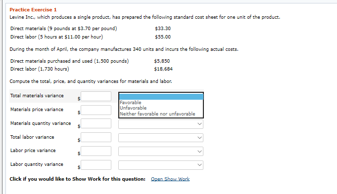 Practice Exercise 1 Levine Inc., which produces a single product, has