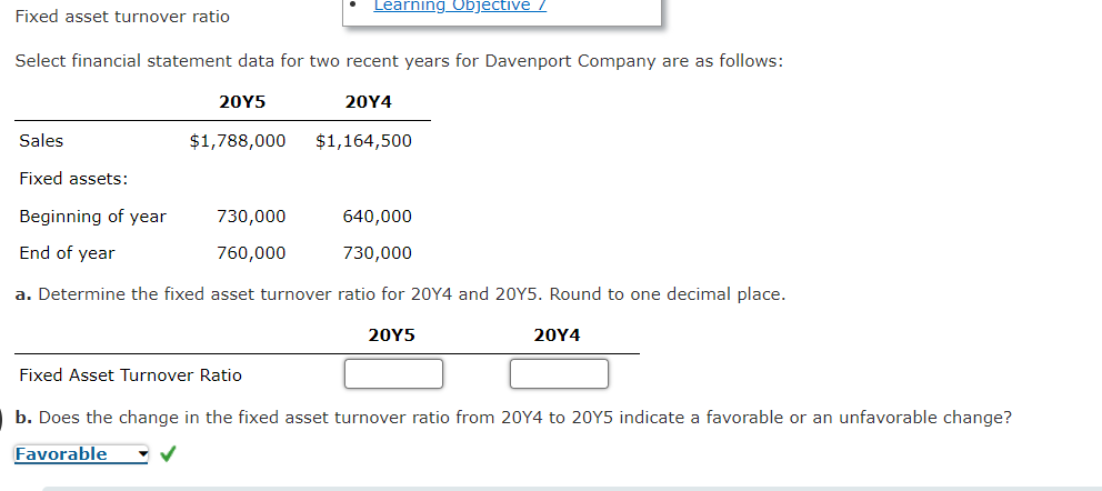 Select financial statement data for two recent years for Davenport Company